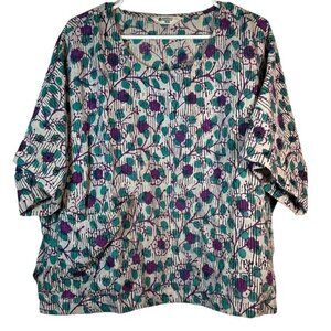 Plus Size Marketplace Linen Blend Teal Purple Boxy Blouse 1X/2X EUC #0696-AZ